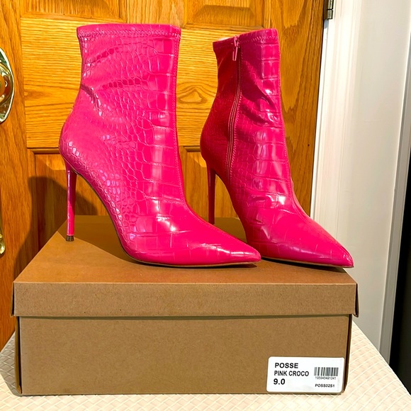 Steve Madden Barbie Hot Pink Croc Stiletto Heel Booties - Picture 1 of 11